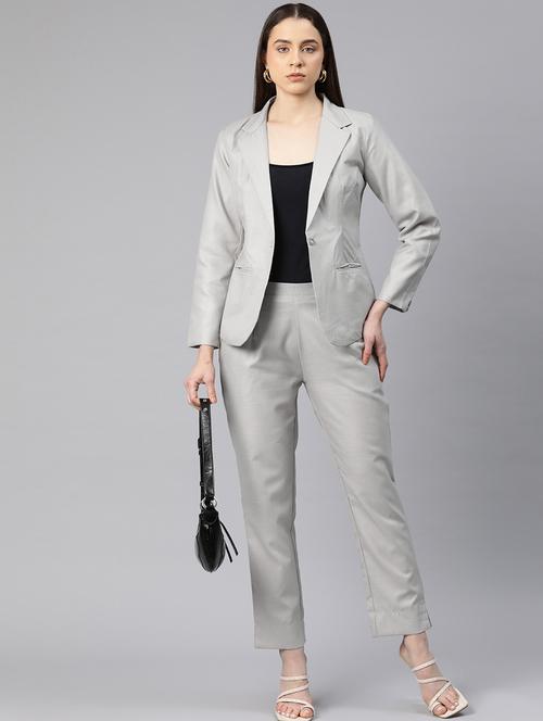 grey solid blazer and trousers co-ord set - 20945230 - Standard Image - 0