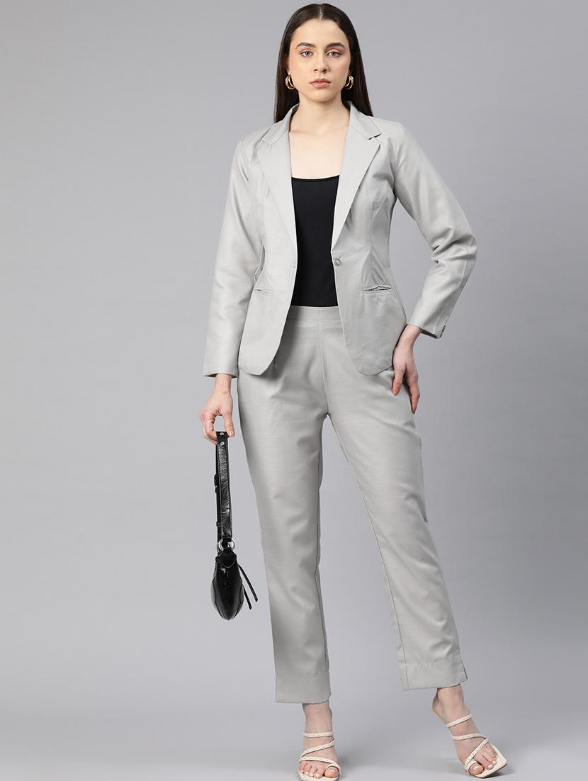 grey solid blazer and trousers co-ord set - 20945230 - Zoom Image - 0