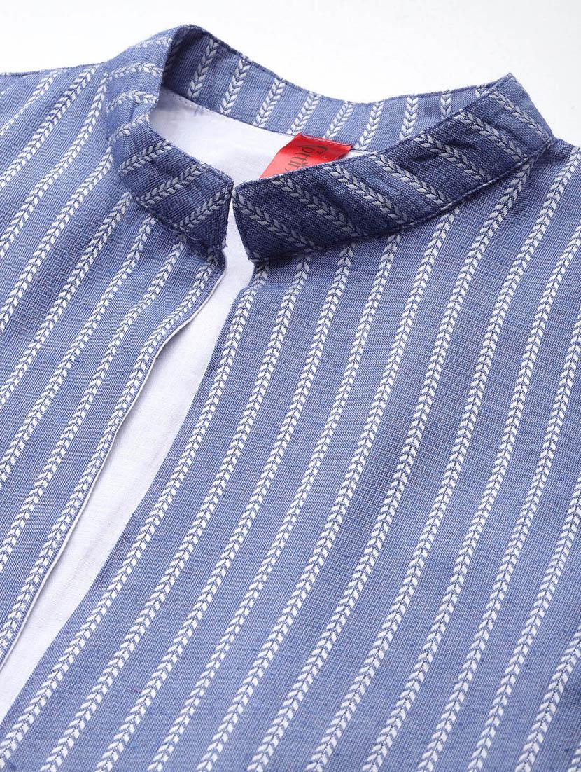 women blue stripes three quarter sleeve formal suit set - 20945236 - Standard Image - 4