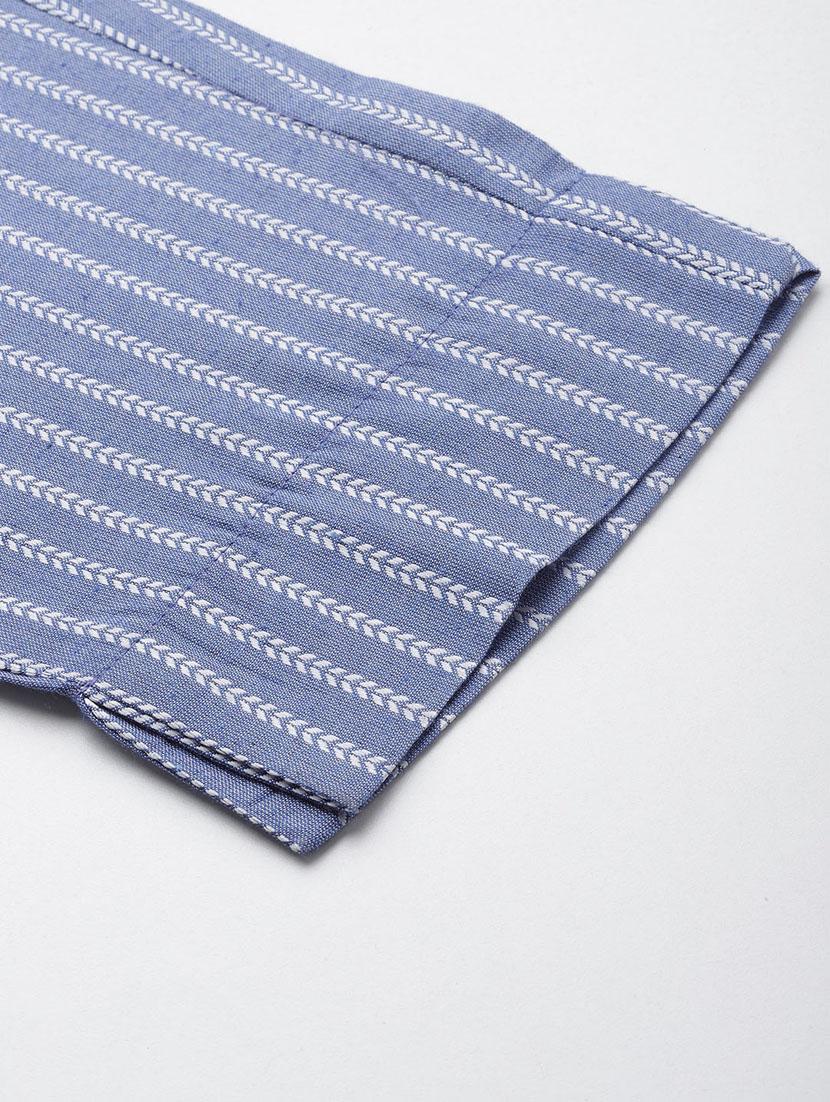 women blue stripes three quarter sleeve formal suit set - 20945236 - Standard Image - 6