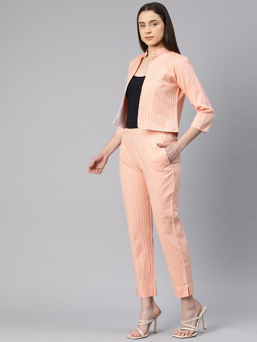 women peach stripes formal suit set - 20945237 - Standard Image - 1