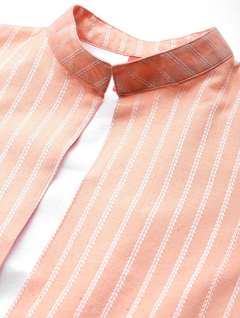 women peach stripes formal suit set - 20945237 - Standard Image - 4