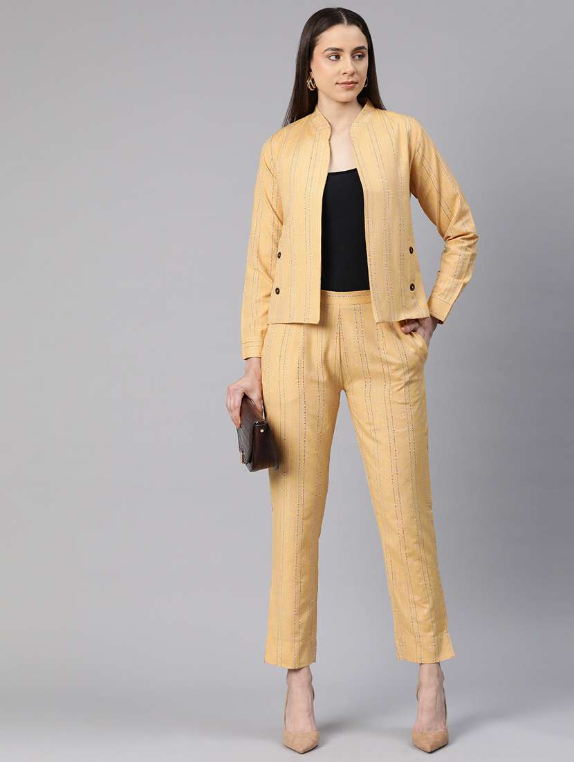 women yellow stripes formal suit set
