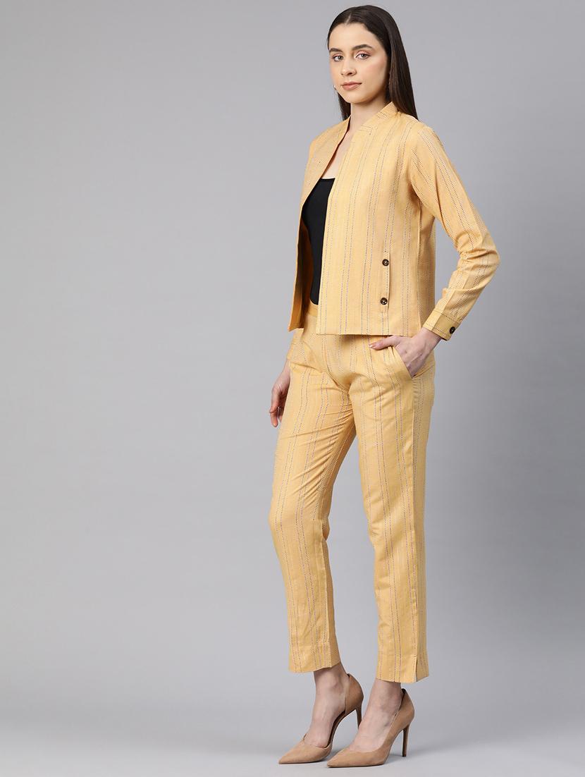 women yellow stripes formal suit set - 20945240 -  Standard Image - 1