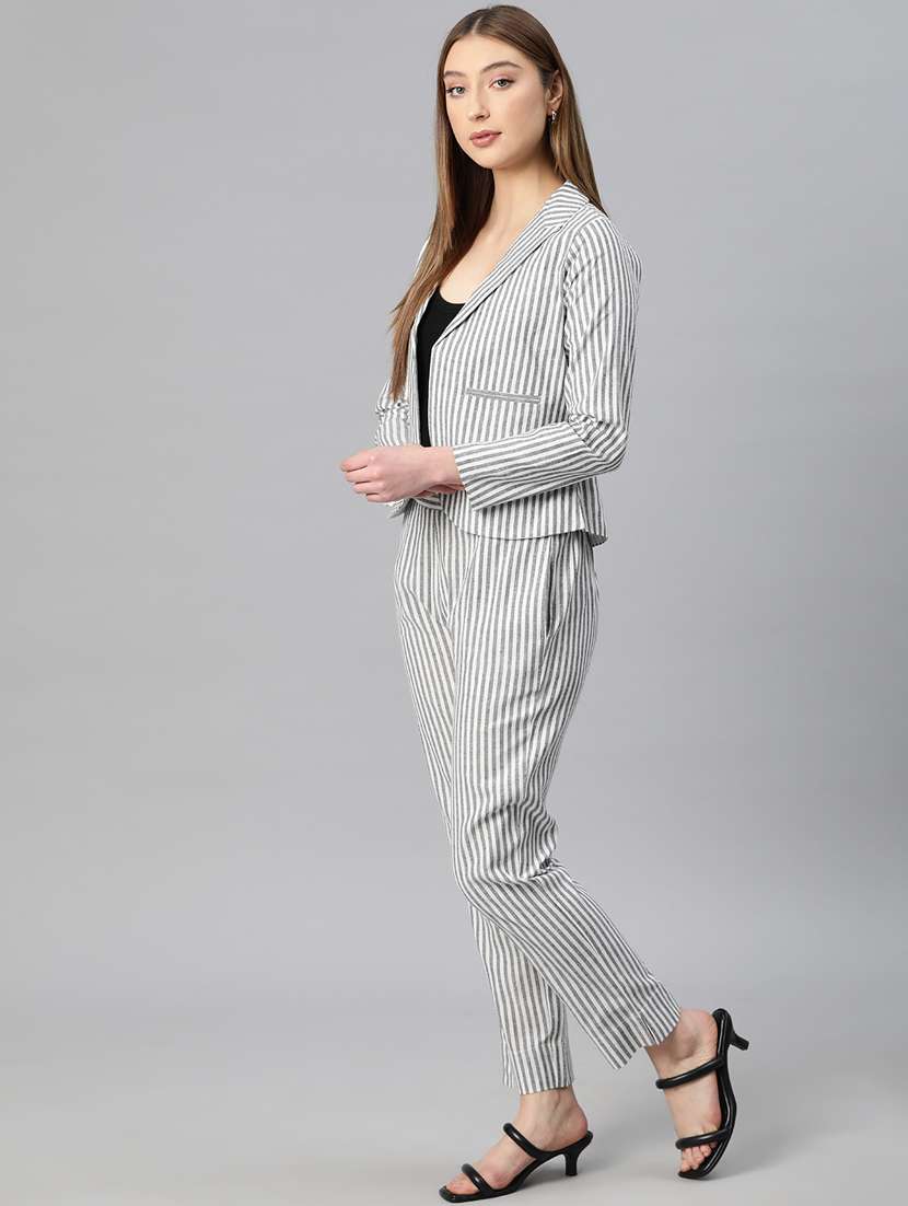 women grey stripes formal suit set - 20945242 - Standard Image - 1