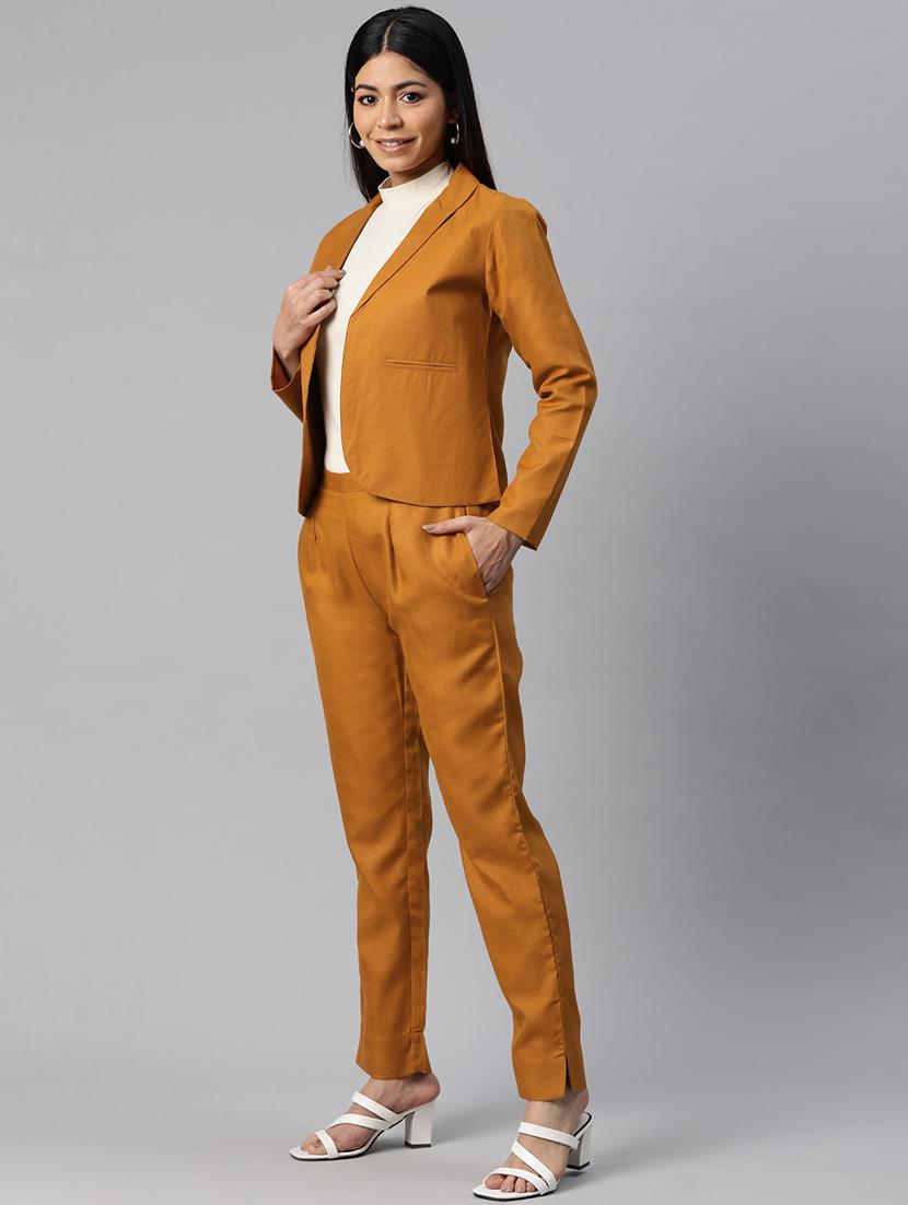 women mustard solid formal suit set - 20945244 - Standard Image - 1