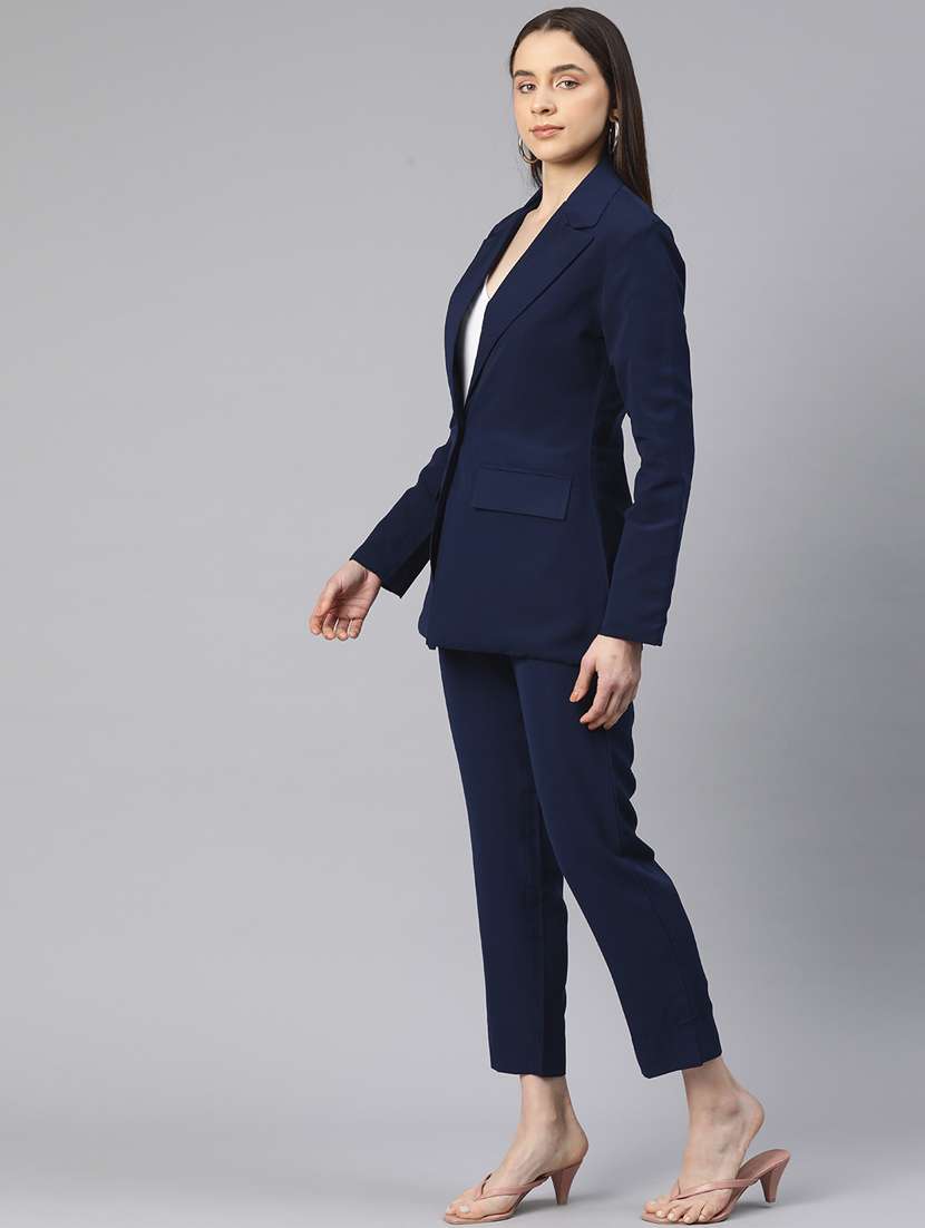 women navy blue solid formal suit set - 20945253 -  Standard Image - 1
