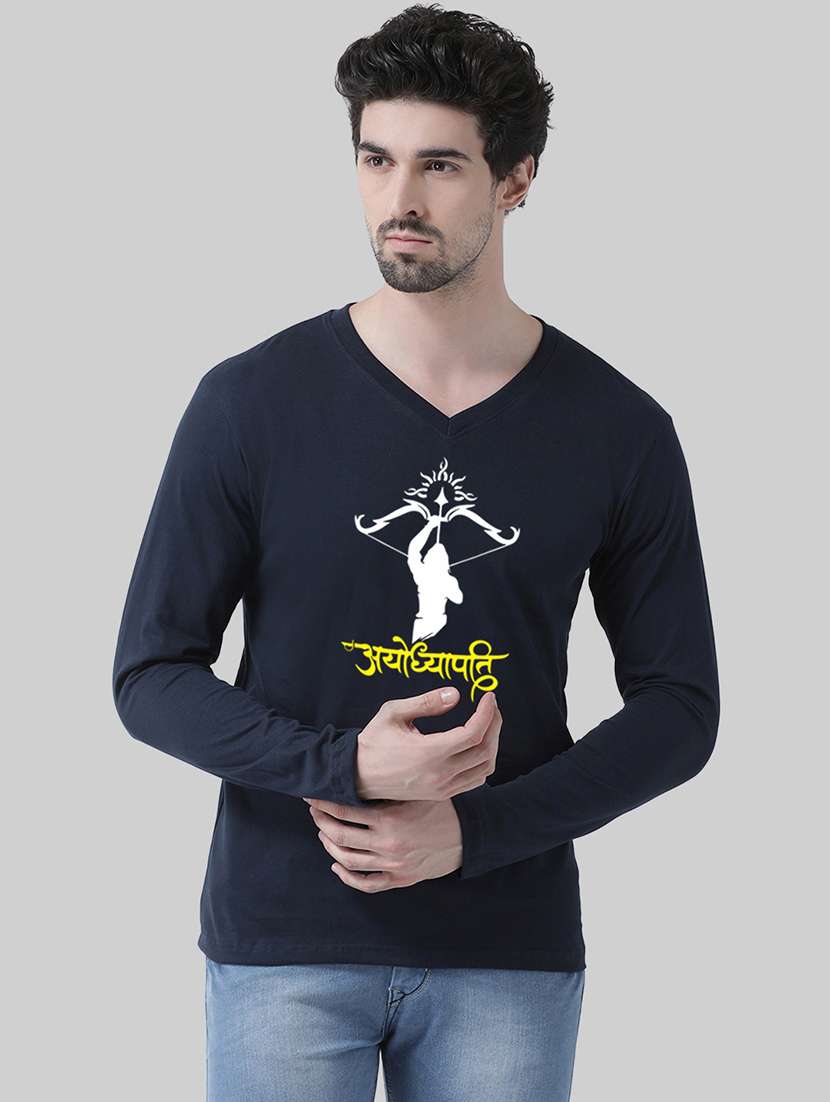 men v-neck front print t-shirt