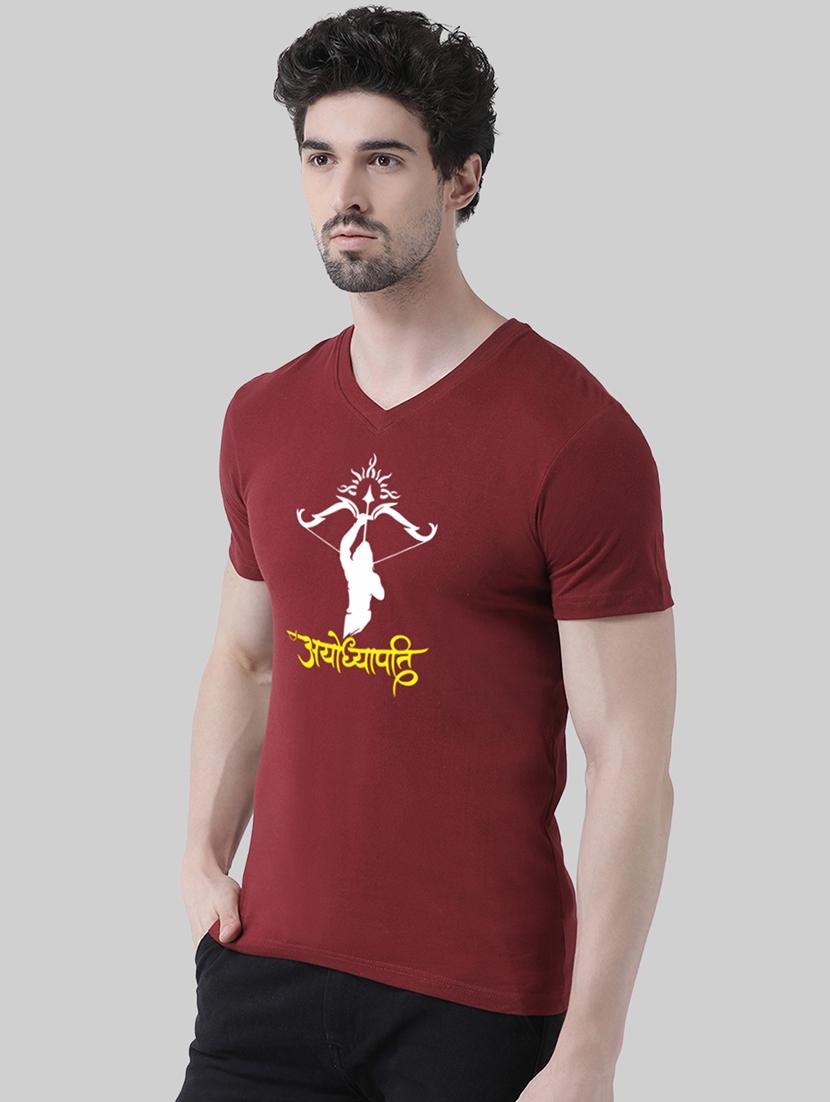 men's maroon cotton blend printed casual t-shirt - 20945437 - Standard Image - 1