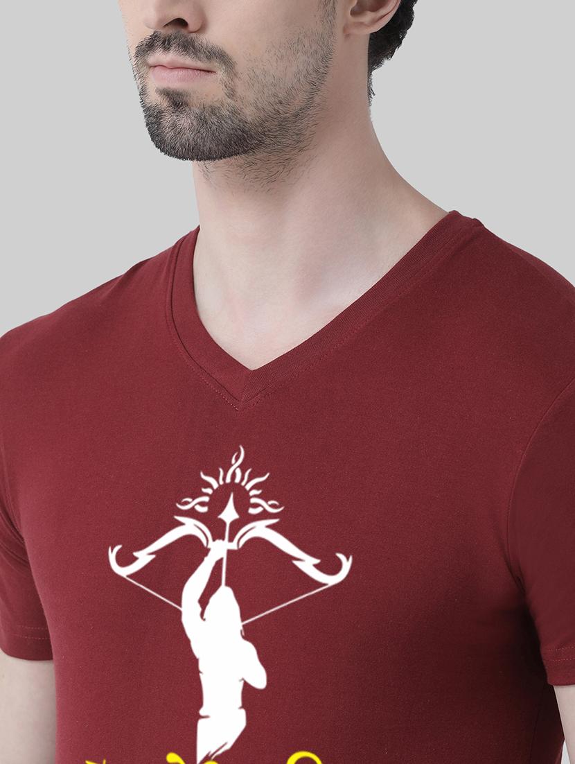 men's maroon cotton blend printed casual t-shirt - 20945437 - Standard Image - 4