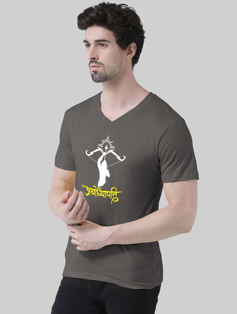 men v-neck front print t-shirt - 20945440 - Standard Image - 1