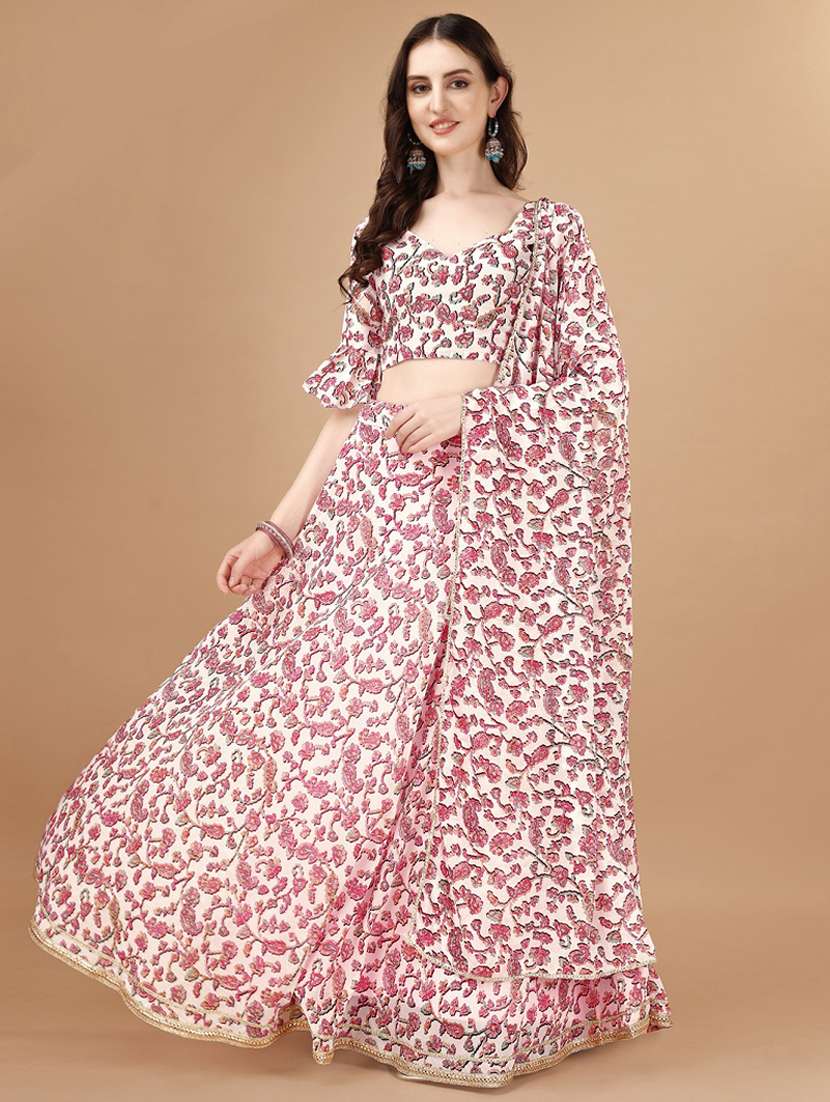 women pink flared lehenga choli with dupatta