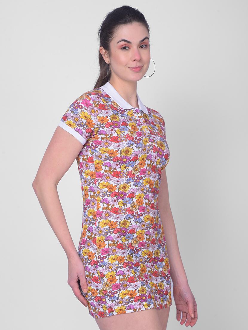 women floral print collared bodycon dress