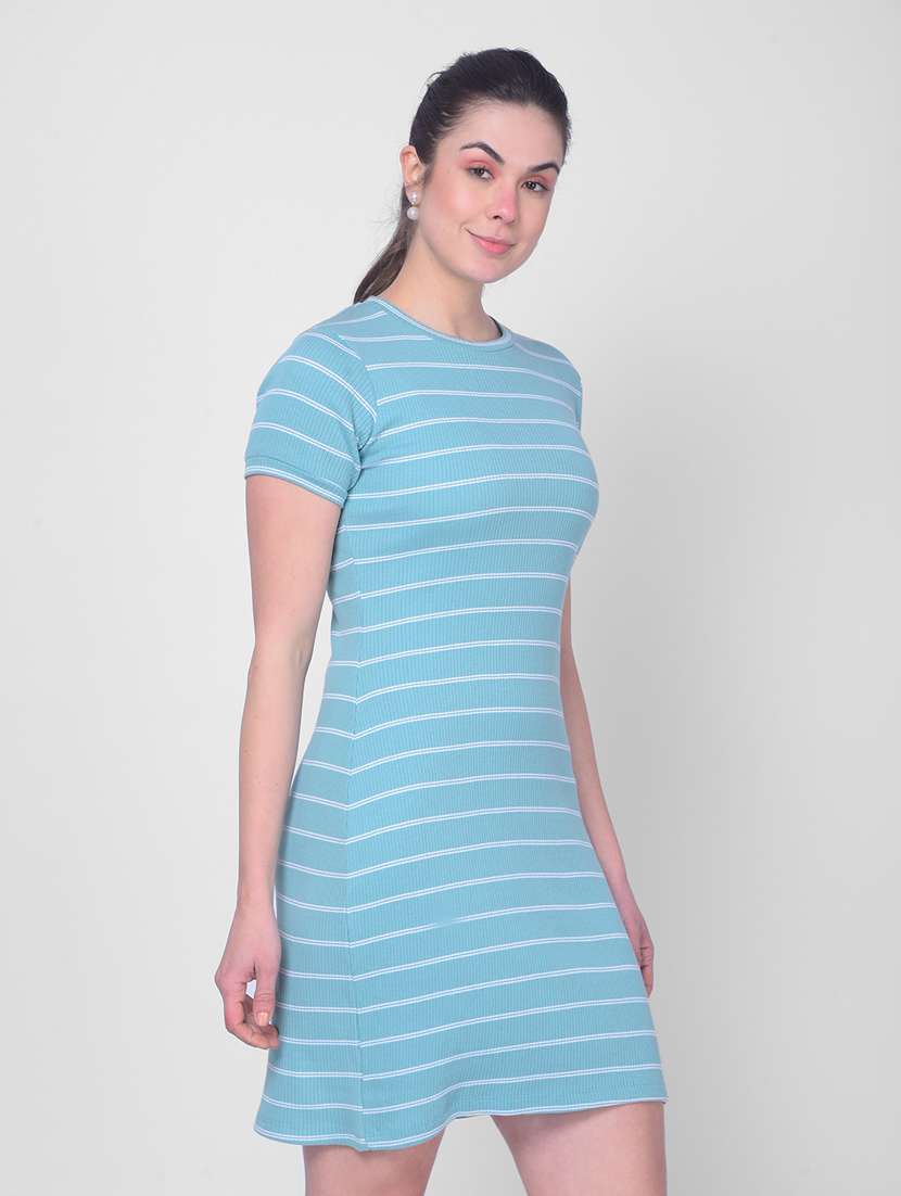 women round neck stripes mini bodycon dress - 20946290 -  Standard Image - 1