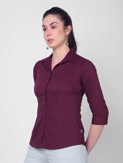 maroon cotton blend solid shirt - 20946298 - Standard Image - 0