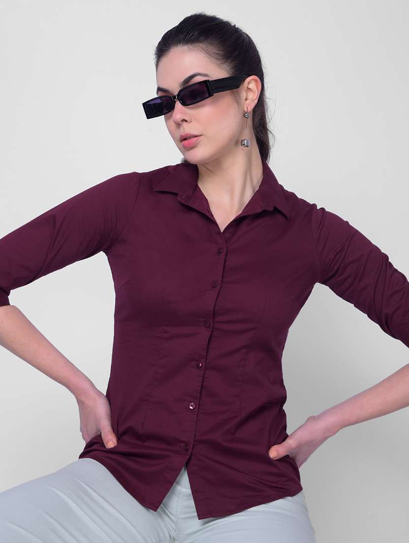 maroon cotton blend solid shirt - 20946298 - Standard Image - 1