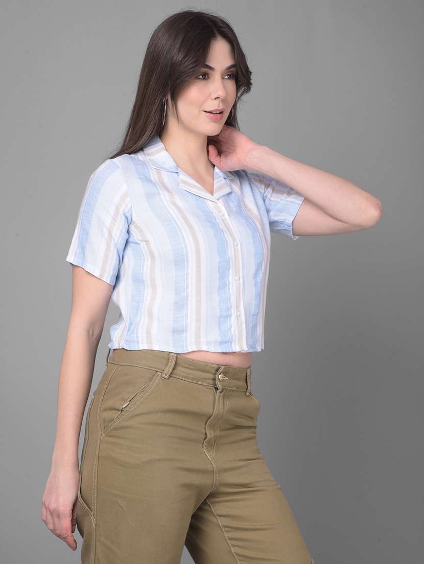 blue viscose crop shirt