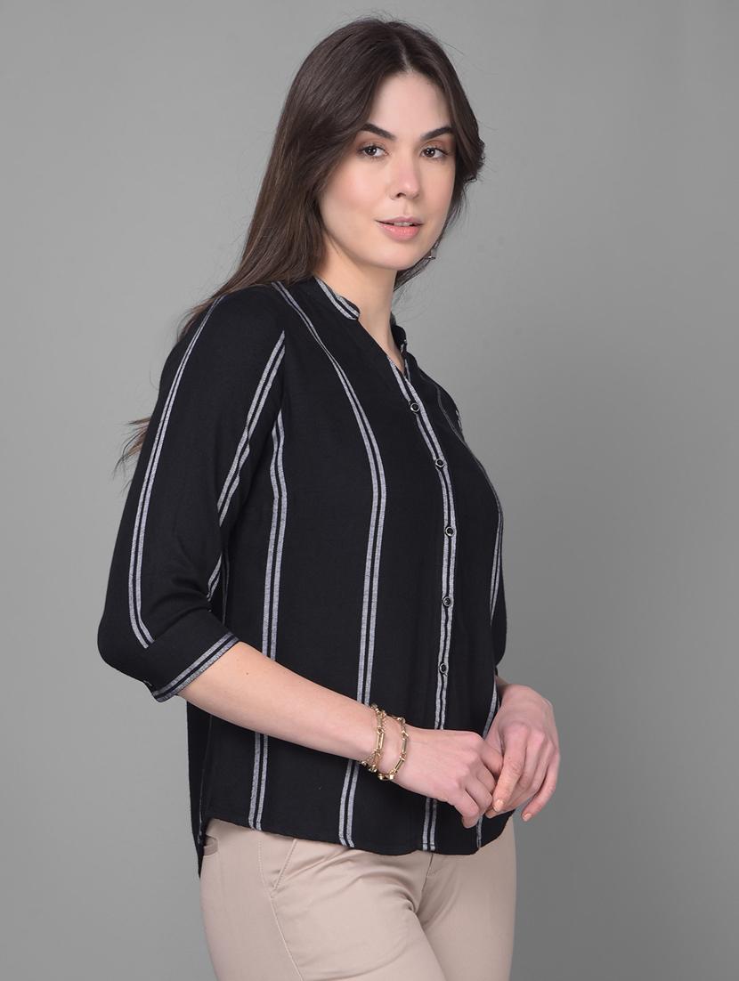 black viscose crop shirt - 20946301 -  Standard Image - 1