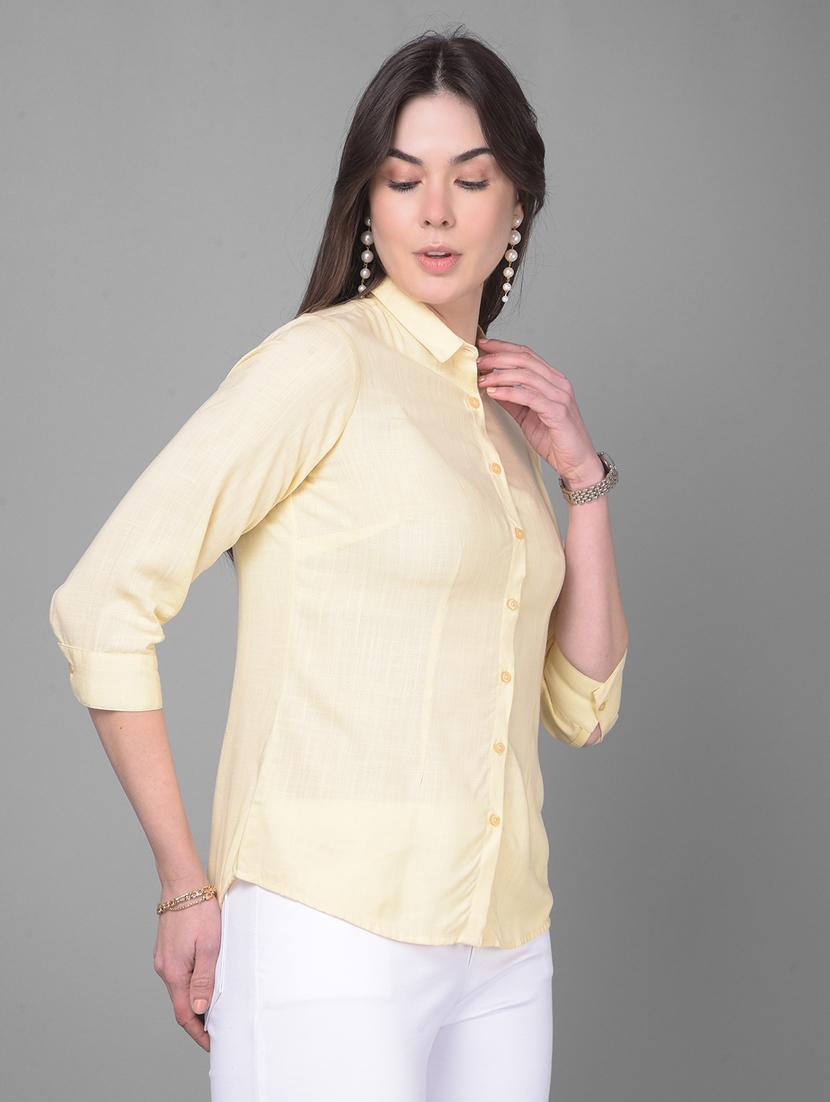 yellow viscose plain shirt - 20946308 - Standard Image - 1