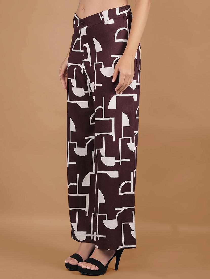 crimsoune club women's brown printed linen co-ord sets - 20946311 - Standard Image - 6
