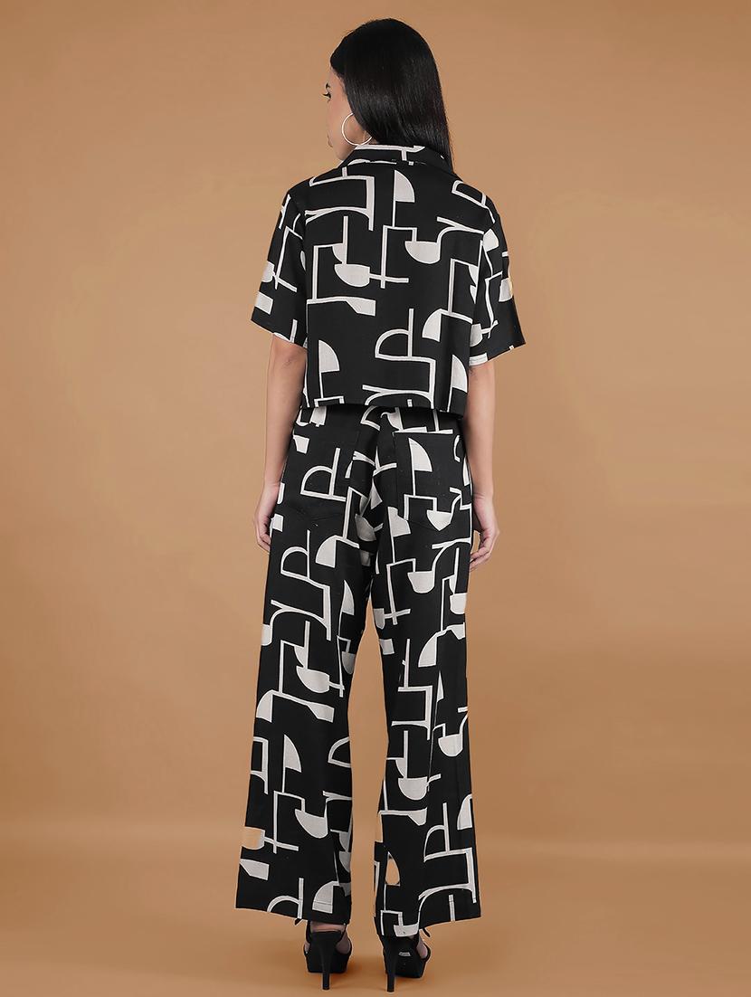 crimsoune club women's black printed linen co-ord sets - 20946312 - Standard Image - 4