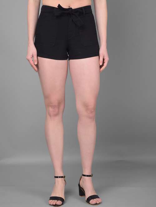 black cotton hot pant shorts - 20946315 - Standard Image - 0