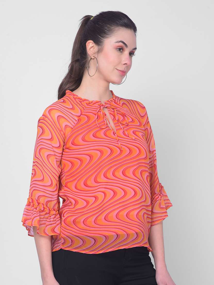 women orange printed regular top