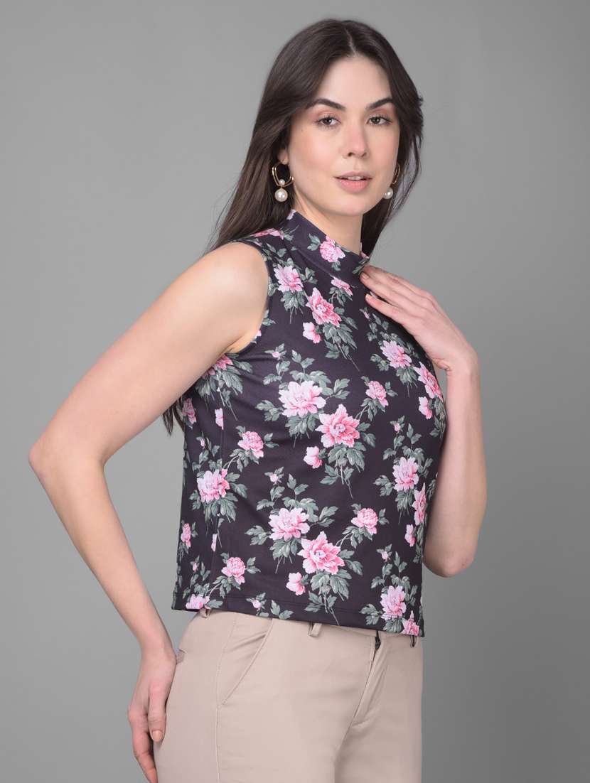 women floral print mock neck sleeveless top - 20946344 -  Standard Image - 1