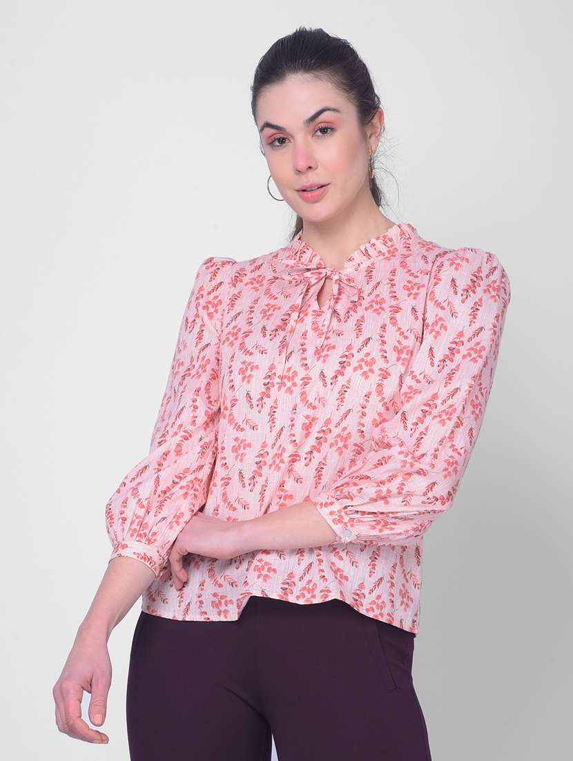 women peach printed regular top