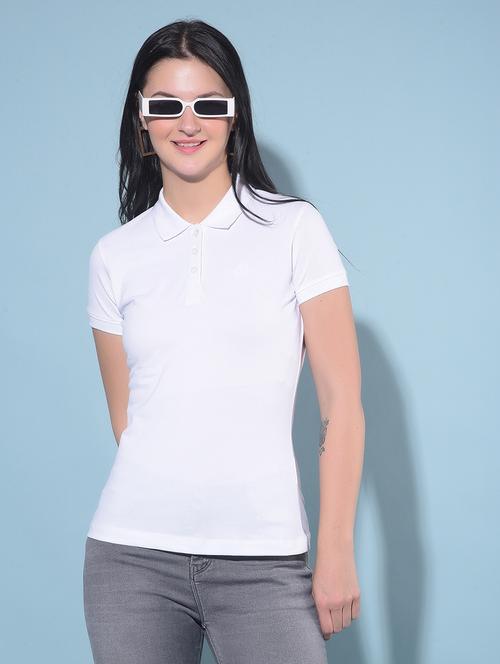 women solid cotton polo t-shirt - 20946353 - Standard Image - 0