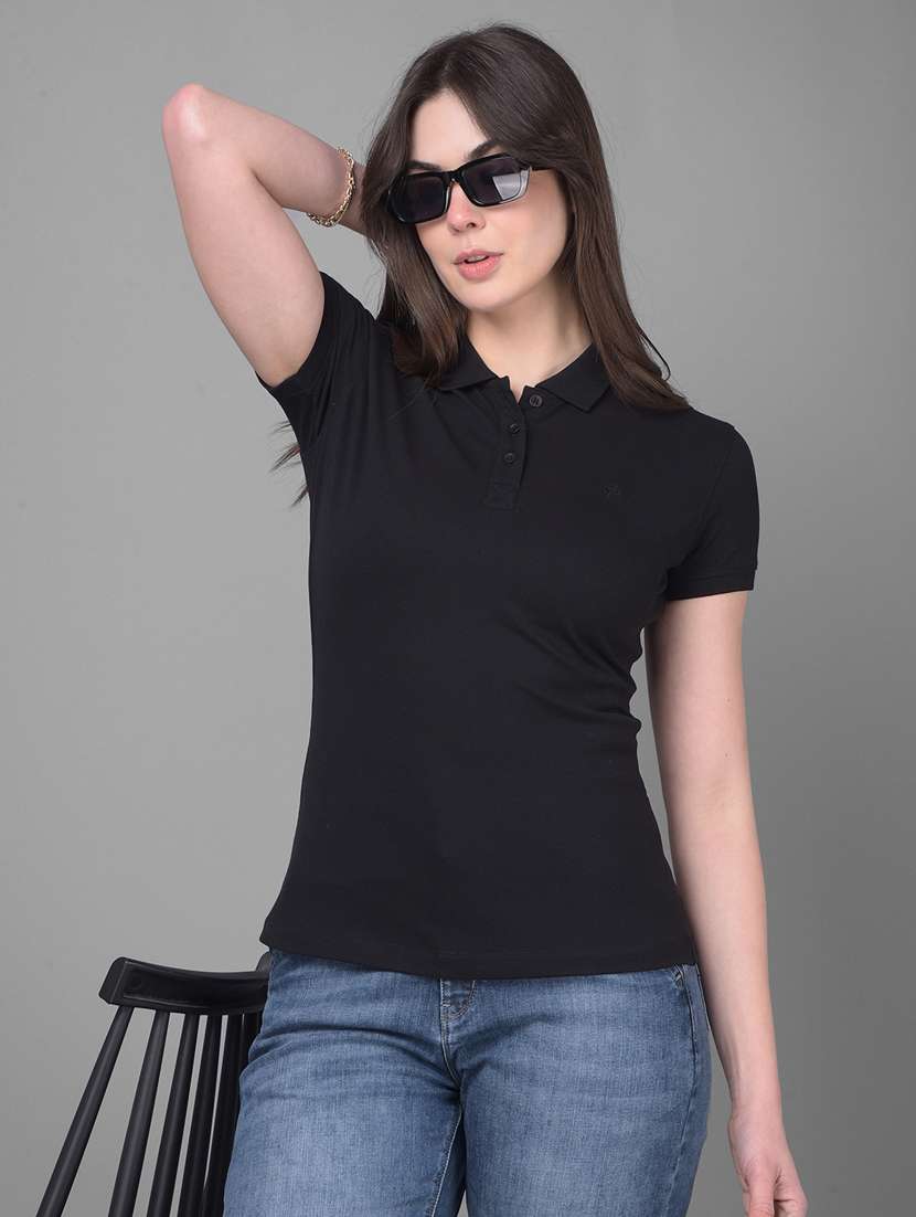 women solid cotton polo t-shirt
