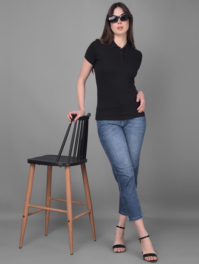 women solid cotton polo t-shirt - 20946355 - Standard Image - 4