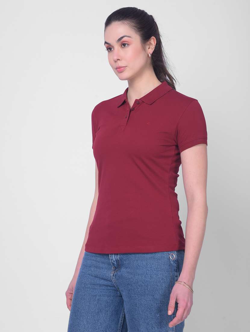women solid cotton polo t-shirt