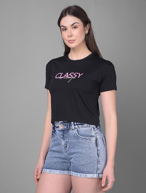 black cotton crop tshirt - 20946363 - Standard Image - 0