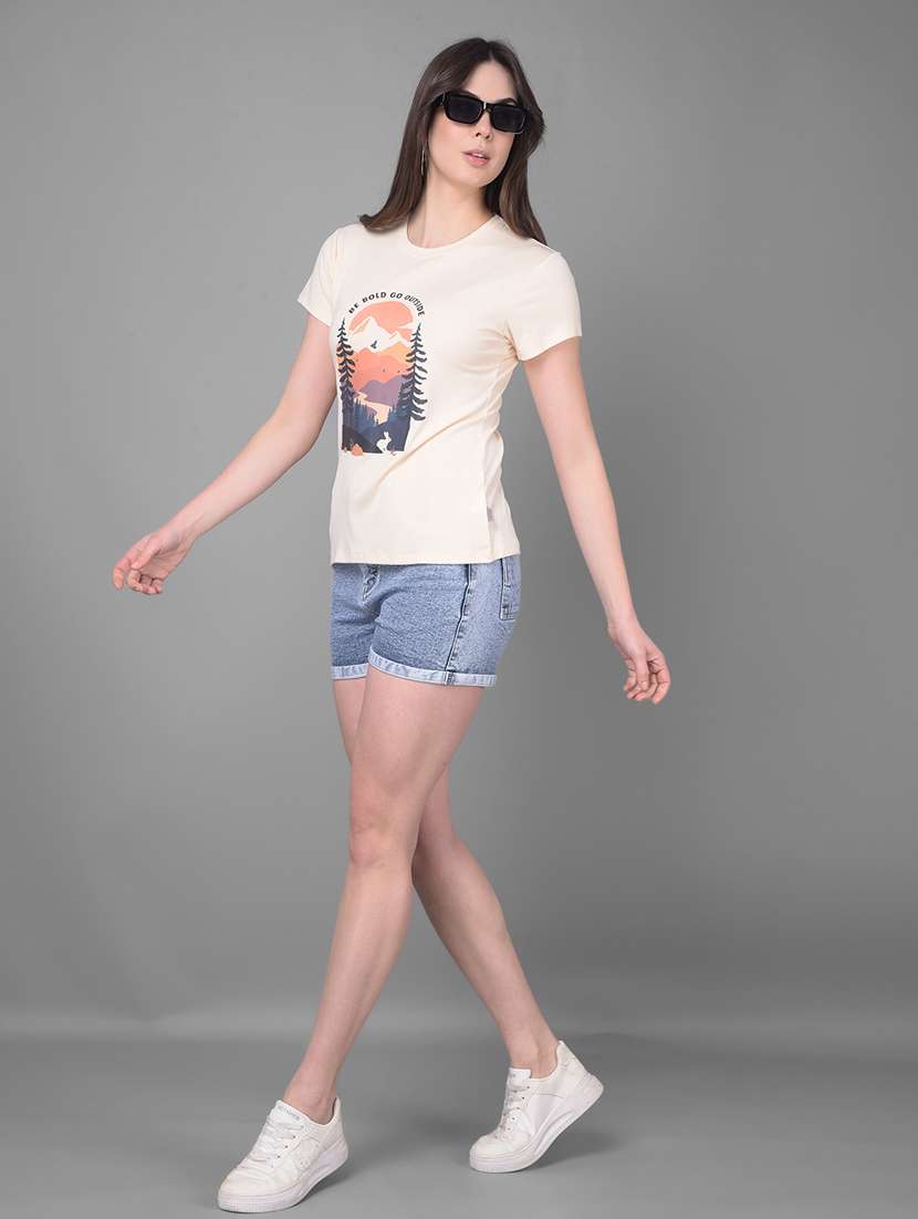 beige cotton front print t-shirt - 20946368 -  Standard Image - 4