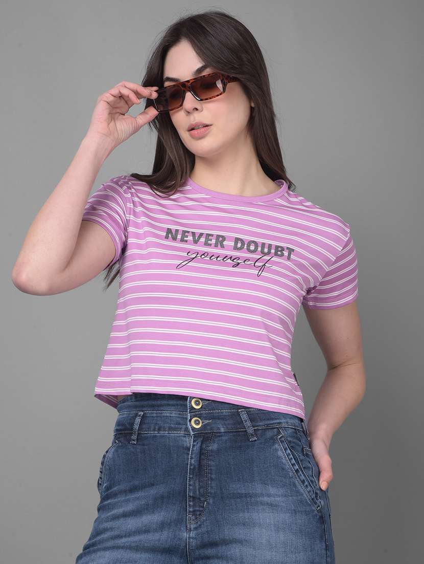 women striped print cotton t-shirt