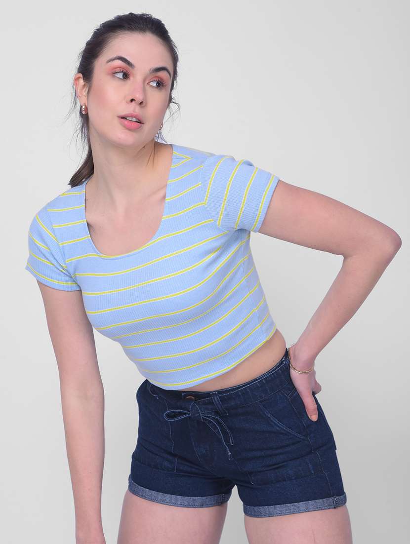 blue cotton crop tshirt