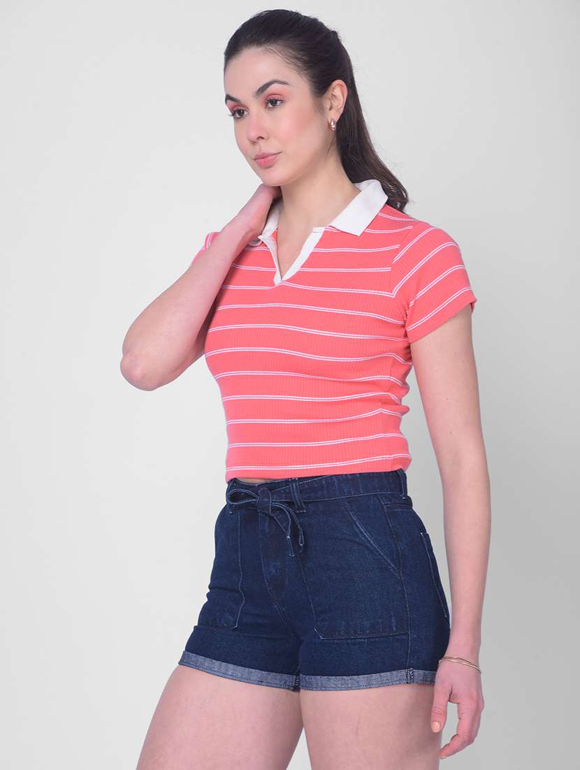 red striped cotton crop t-shirt