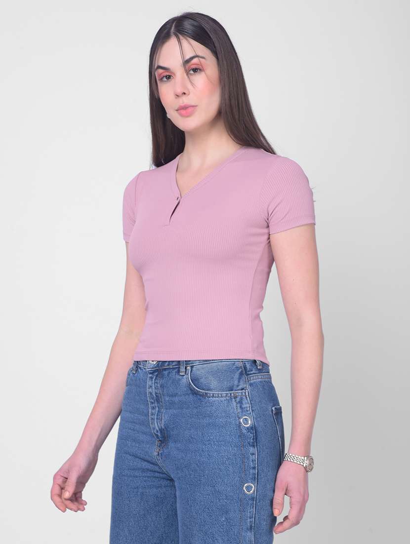 women solid cotton crop t-shirt - 20946377 -  Standard Image - 1