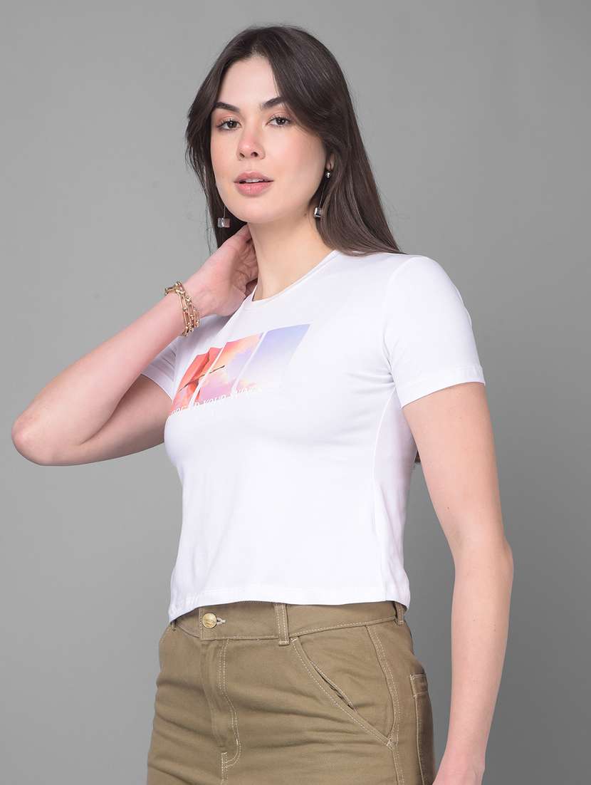 white cotton crop tshirt