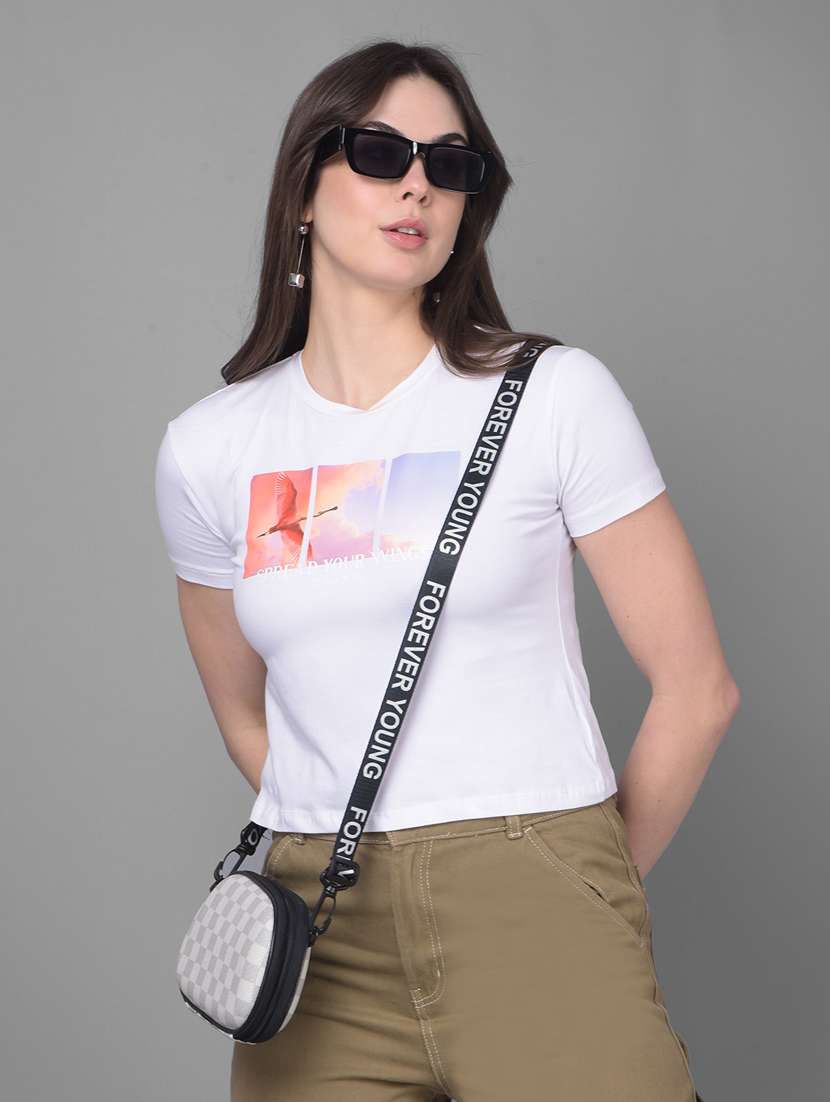 white cotton crop tshirt - 20946383 - Standard Image - 1