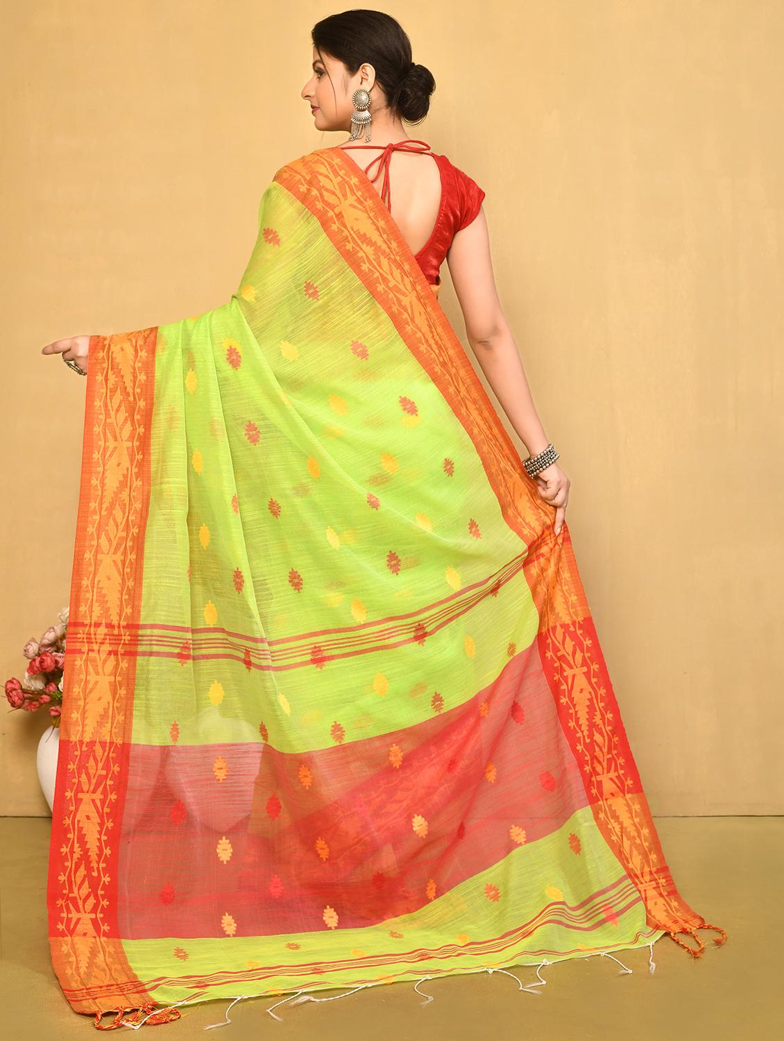lime green handloom saree - 20946419 - Standard Image - 1