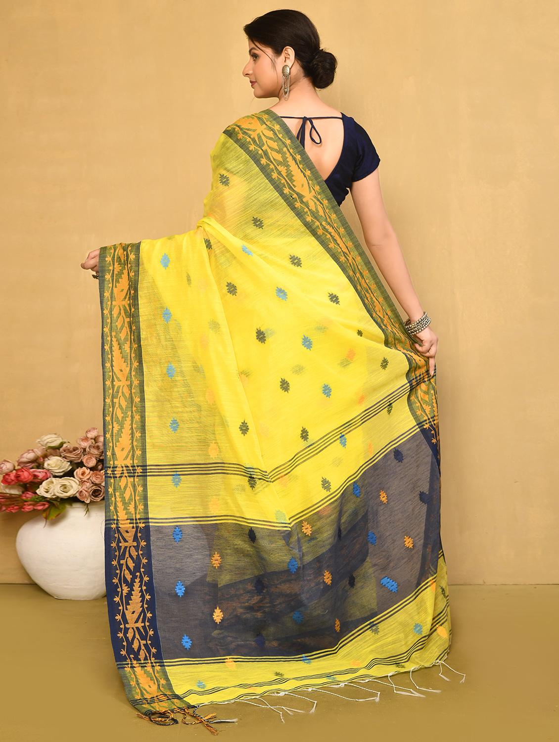 yellow self design handloom saree - 20946422 - Standard Image - 1