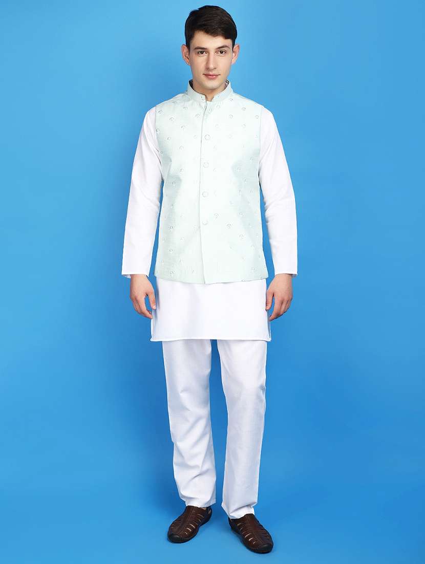 sea green polyester nehru jacket - 20946492 -  Standard Image - 4