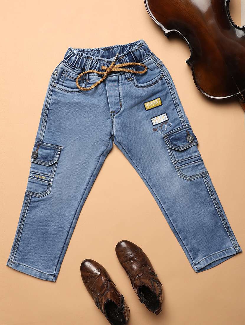 light blue detailed cargo denim jeans