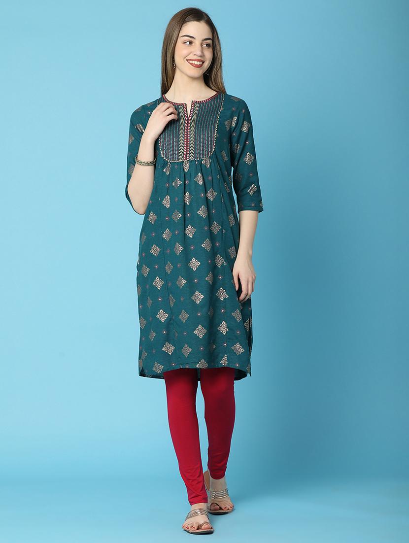 women three quarter sleeve a-line kurta - 20946552 -  Standard Image - 1