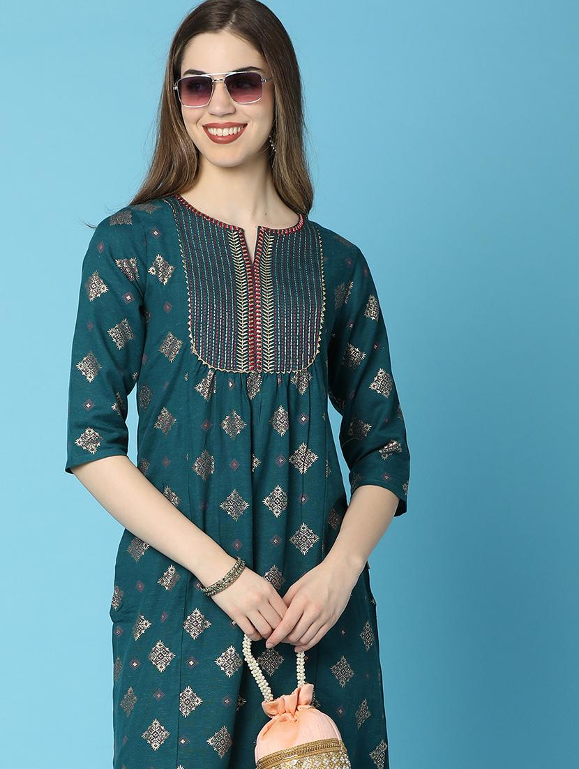 women three quarter sleeve a-line kurta - 20946552 - Standard Image - 4