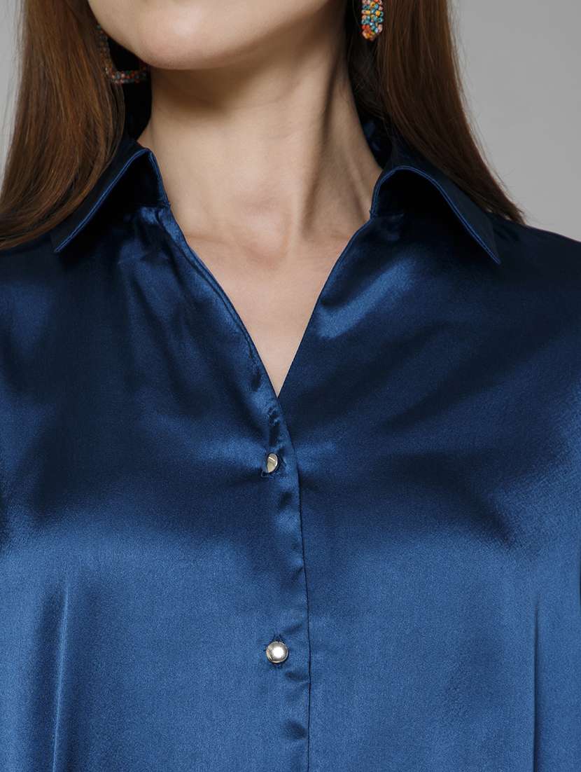 teal satin plain shirt - 20947207 - Standard Image - 6
