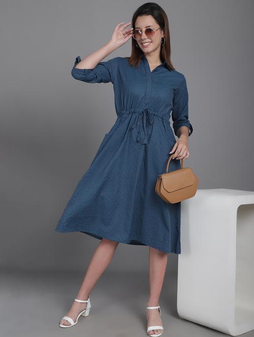 women short sleeve stripes a-line dress - 20947293 -  Standard Image - 0