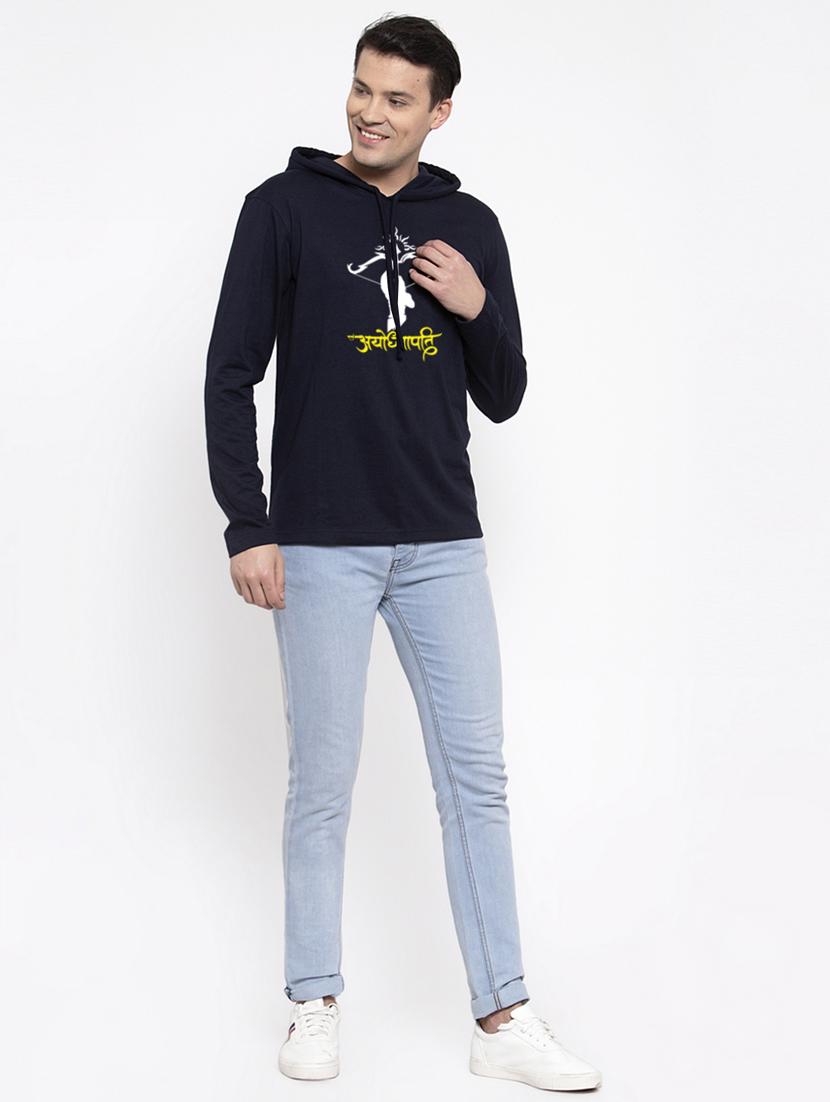 navy blue cotton chest print sweatshirt - 20947310 - Standard Image - 4